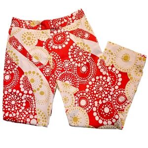 J McLaughlin Womens Red Yellow Geometric Dot Print Straight Leg Pants Sz 8 Retro